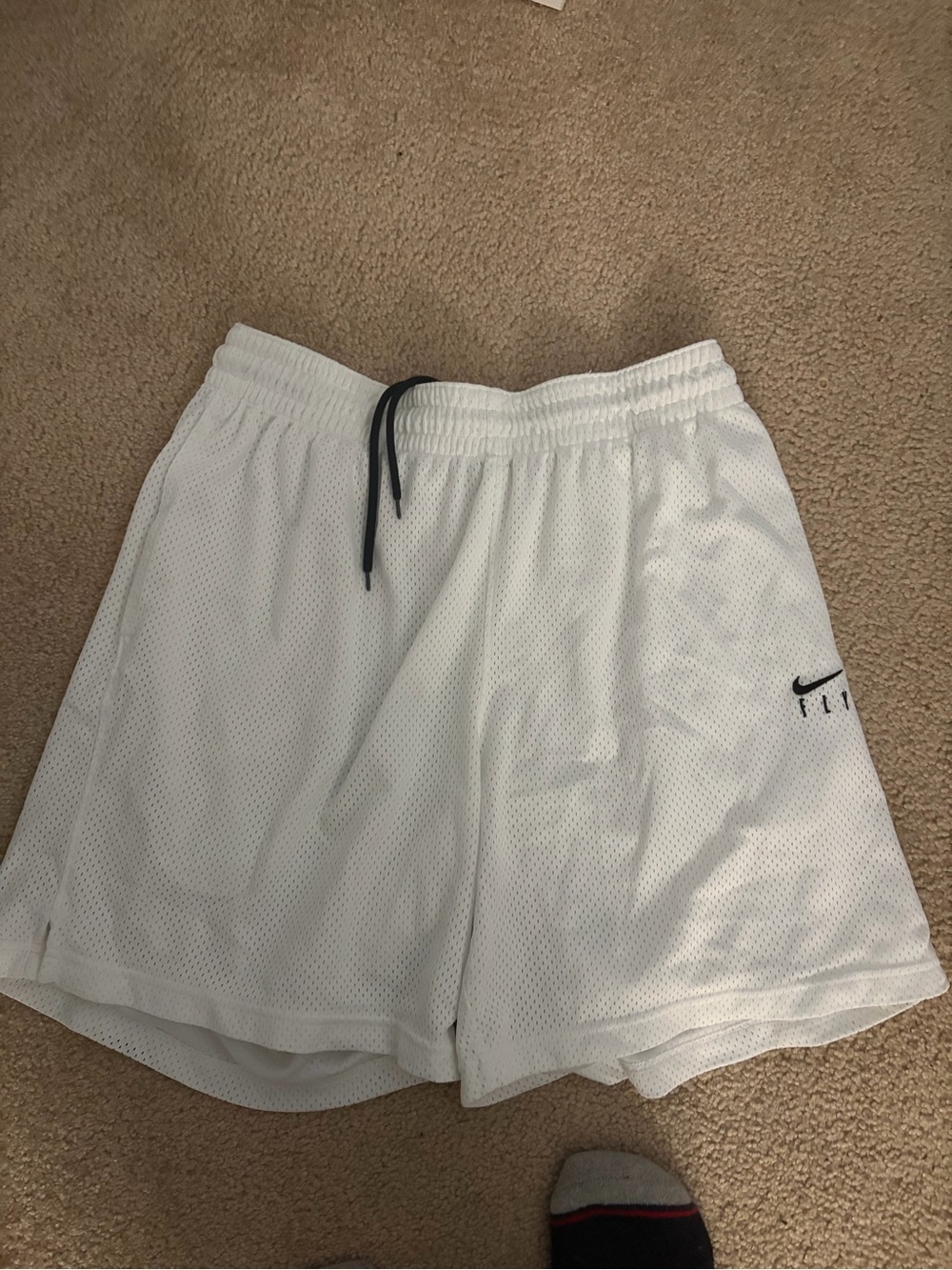 Nike Men’s White Mesh Athletic Shorts with Black Drawcord